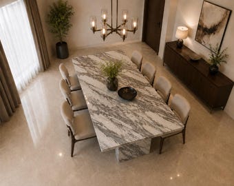Luxury Rectangular Calacatta Dining Table | Bold Natural Veining | Sculptural Stone | Modern Dining Room Statement Coffee Dining Table Top |