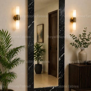 Nero Marquina Schwarzer Marmor Ganzkörperspiegel | Rechteckiger Wandspiegel | Luxus Standspiegel | Moderner Marmor Spiegel | Schlafzimmer Flur Dekor