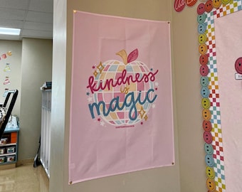 Kindness is Magic Pink Wandteppich Lehrer Klassenzimmer Dekor