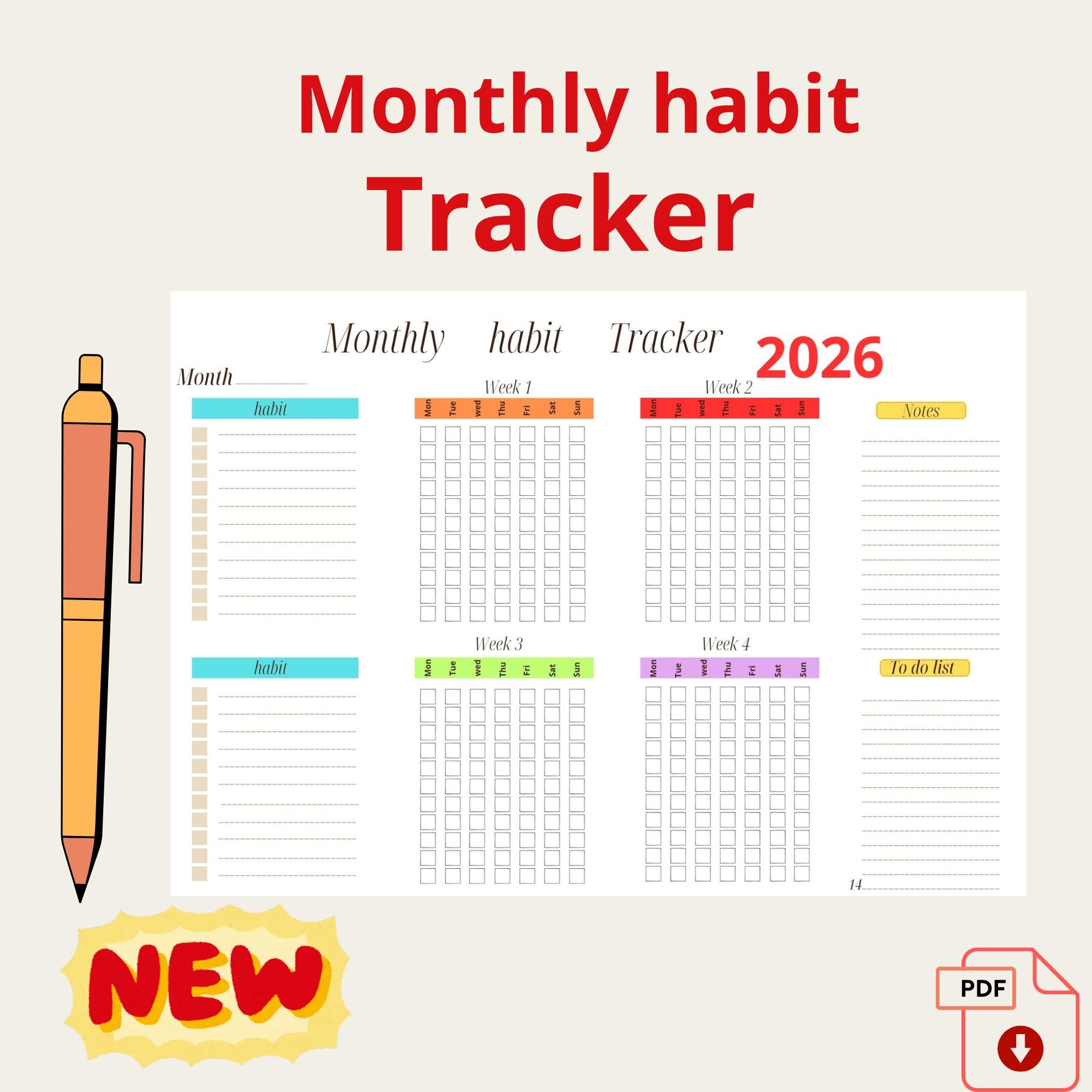 Monthly Habit Tracker Printable A4 Foldable Planner Productivity ...
