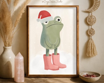 Funny Christmas Frog Art | Holiday Nursery Print | Minimal Kids Wall Decor