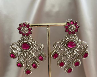 Large kundan and pearl earrings ,Indian/Pakistani, chandelier earrings for all events