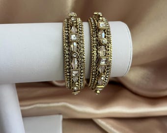 Antique Gold/Silver crystal Kada, Pack of 2, Jewellery for women, Bangles for all events , size 2.4/2.6/2.8/2.10