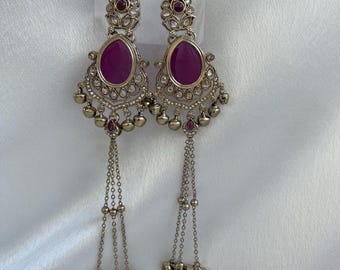 Kashmiri inspired antique gold Ghunghroo chain Earrings/wedding and festival