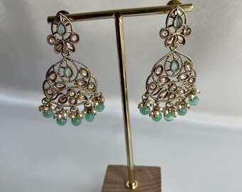 12 Colours Indian/Pakistani Antique Gold finish Crystal Earrings, For Wedding, party, Birthday all occasions