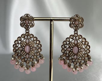 Antique Gold Flower details Multicolour stone and pearl earrings for weddings/partys/festival/ Indian/Pakistani