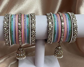 Pastel jhumka Bangle set, gold/silver, Indian/Pakistani for women, for wedding/party/festival/gift, ethnic jewellery, fashion bracelet