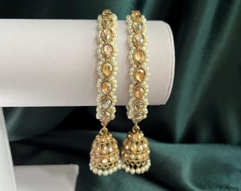 Antique gold pearl champagne crystal jhumka bangles , wedding/bridal/party/events ,for women