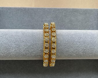 Flower Stone Pacheli Bangles/Indian/Pakistani wedding/Party wear/Kadas/Side Bangles/Bright Gold Finish Available in Different Sizes