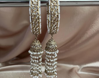 Gold/Silver Long Jhumka bangle set of 2  Asian jewellery for women for wedding, party, festival, all events