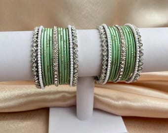 Light Green/Pista Green and Silver Bangle set, Indian/Pakistani/Asian wedding party festival Bangles for women, jewellery for women