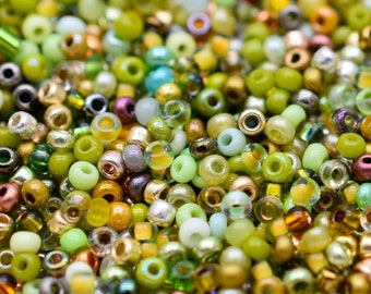 Olive beads, Green Gold Savannah green beads mixture 40 gr, Sand Green Gold seed beads mix - rocaille Czech round seed beads Preciosa 10/0