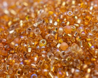 Amber color beads transparent glass Amber beads mix, jewelry making Czech PRECIOSA seed beads, 2 mm size, quantity 40 gr.  orange round