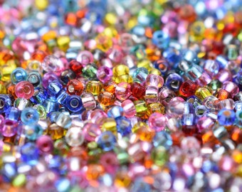 Multicolor Beads mix, Glittering transparent seed beads mix 40 gr. Czech seed beads Preciosa 10/0, beading supplies, glass beads mixture