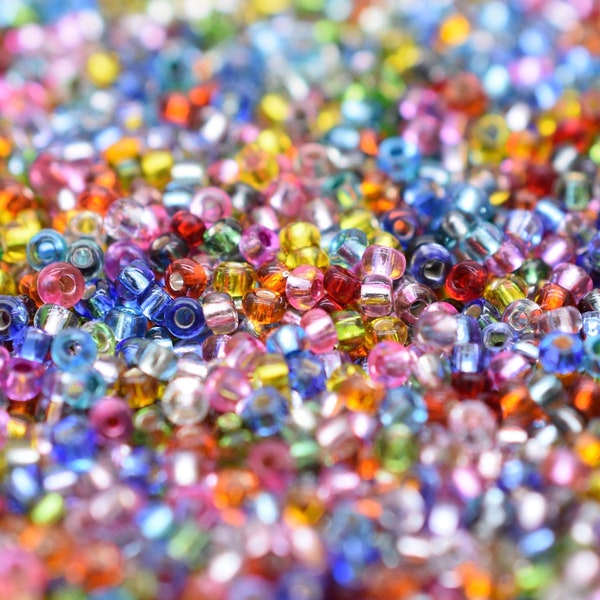 Mélange de perles multicolores, mélange de perles de rocaille transparentes scintillantes 40 gr. Perles de graines tchèques Preciosa 10/0, fournitures de perles, mélange de perles de verre