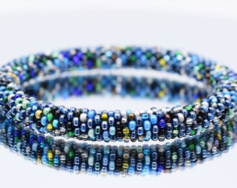 Blue Bracelet , dark blue bangle of beads mix. ALL SIZES. Handmade bracelet, multi blue bracelet, blue beaded jewelry, small beads