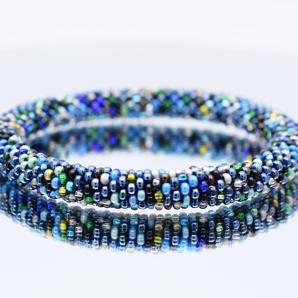 Blue Bracelet , dark blue bangle of beads mix. ALL SIZES. Handmade bracelet, multi blue bracelet, blue beaded jewelry, small beads