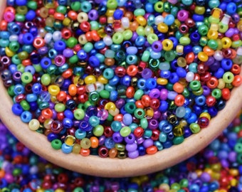 Luster beads Multicolor beads mix, Bright pearl Glossy seed beads 40 gr. Round opaque rocaille Czech seed beads Preciosa 10/0, 2mm, beading