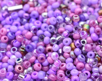 Purple Beads mix, Light purple seed beads mix 40 gr. Czech seed beads Preciosa 10/0, beading jewelry supplies, glass beads mixture,  #18