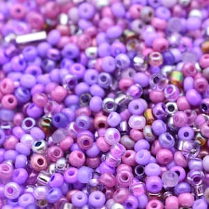 Mix di perline viola, mix di perline viola chiaro da 40 gr. Perline ceche Preciosa 10/0, forniture per bigiotteria con perline, mix di perline di vetro, n. 18