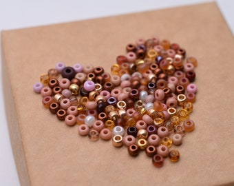 Cinnamon beads mix 3 mm, Copper brown gold seed beads round 8/0 size, 40 gr. Czech Vintage beads beaded jewelry, Preciosa beads beading