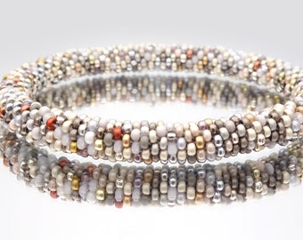 Silver bangle handmade, Sand, beige, Ivory, bracelet, pale matte, vintage silver bangle of seed beads mix. ALL SIZES bangle, small beads