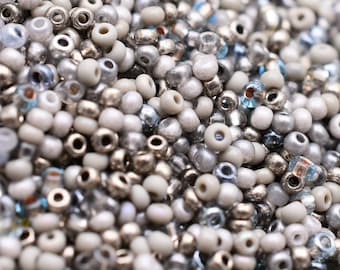 Gray Metallic beads mixture, 40 gr, beige Gray beads 2 mm, Warm Gray beads mix - round Czech seed beads Preciosa 10/0, gray art supplies