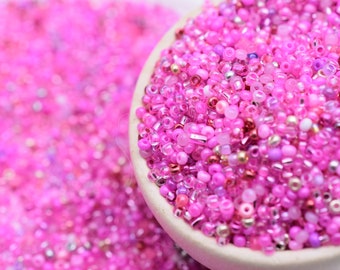 fuchsia beads, Bright Pink Beads, 2 mm, fuchsia seed beads mix 40 gr. Czech seed beads Preciosa 10/0, beading jewelry supplies, glass beads