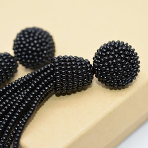 Black Earrings tassel-drop, Bead-embellished, choose LENGTH and FASTENING: Studs or Clip ons, Beaded earrings, Long Black earrings, unique