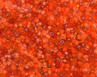 Orange beads mix jewelry making, Czech seed beads, 8/0 size, quantity 40 gr. Orange seed beads beading handicraft. Round rocaille beads