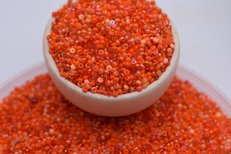 Orange Beads mix, Bright orange seed beads mixture, 40 gr, Rocaille Czech seed beads Preciosa 10/0, beading jewelry supplies, glass beads image 4
