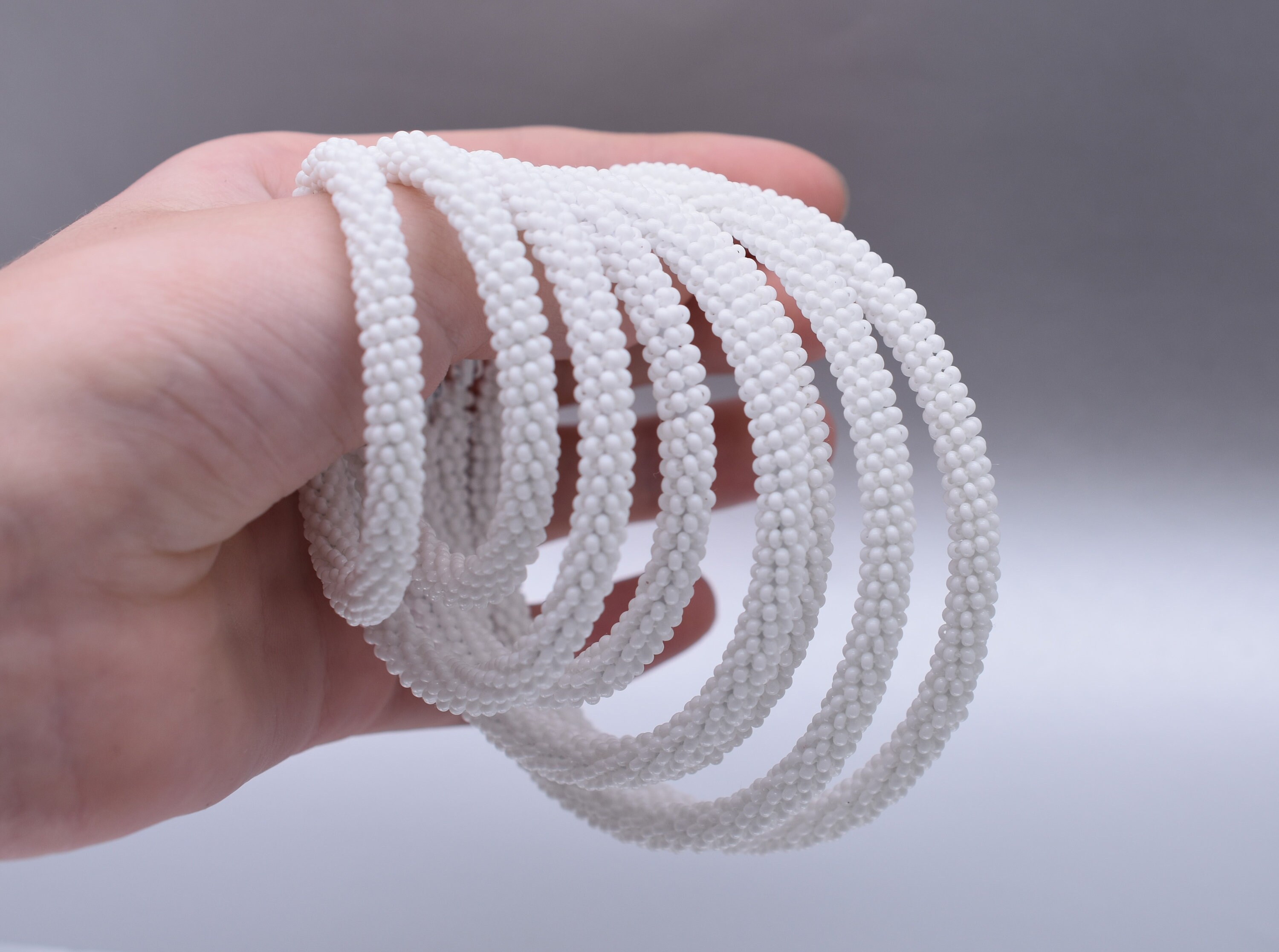 White Ring earrings Hoop earrings, Handmade earrings of white beads, Beaded Big ring fat earrings, Big White earrings, Massive earrings