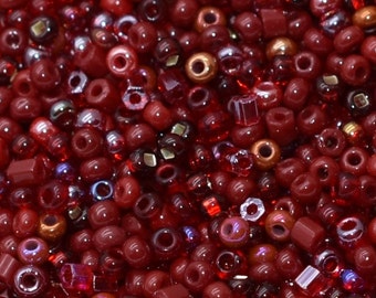 Granate cherry Beads Burgundy Red seed beads MIX, dark Red small Beads 40 gr. Glass round beads 2 mm Preciosa 10/0, beading jewelry supplies