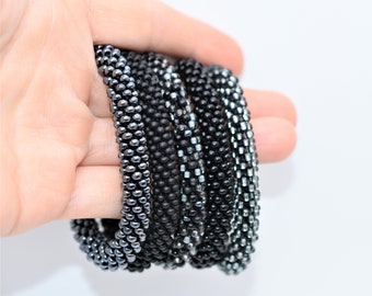 Black Bracelets, bead crochet Black bangles, Black bangles of beads / ALL SIZES/ Handmade bracelets in Nepal style, Big beads, gift