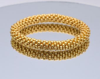 Gold Bracelet, bead Gold bangle, top coating TOHO beads, Gold bracelet Bead crochet. ALL SIZES. Handmade beaded bracelet, Big beads