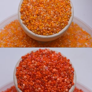 Orange Beads mix, Bright orange seed beads mixture, 40 gr, Rocaille Czech seed beads Preciosa 10/0, beading jewelry supplies, glass beads image 2