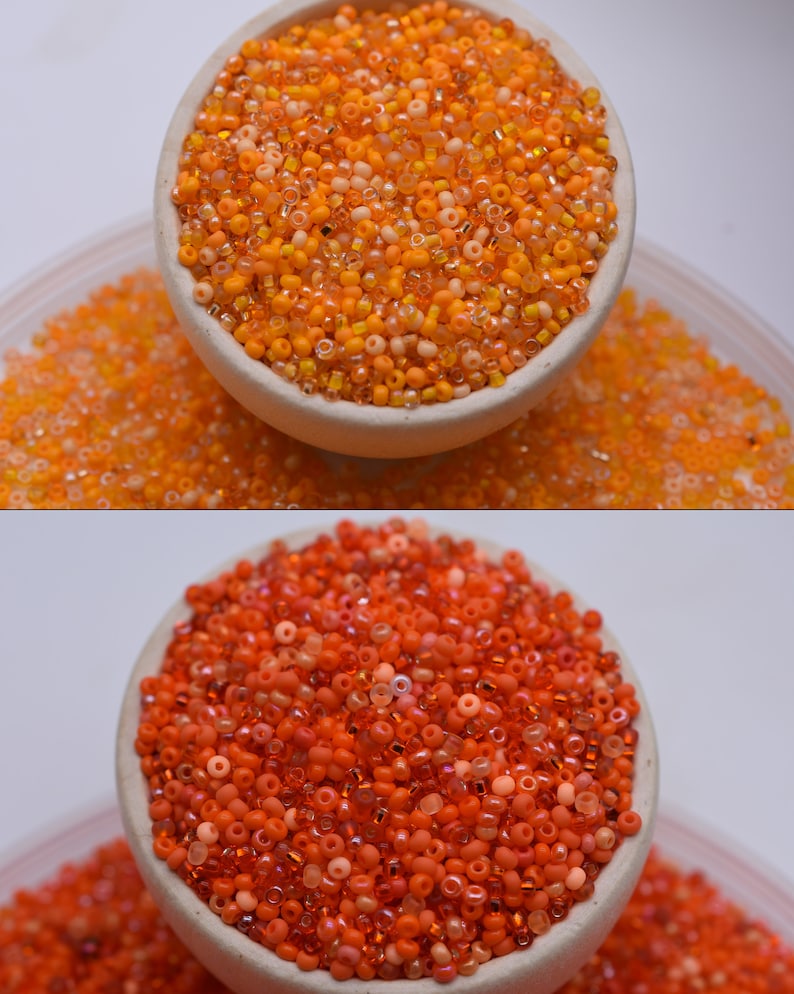 Orange Beads mix, Bright orange seed beads mixture, 40 gr, Rocaille Czech seed beads Preciosa 10/0, beading jewelry supplies, glass beads image 2
