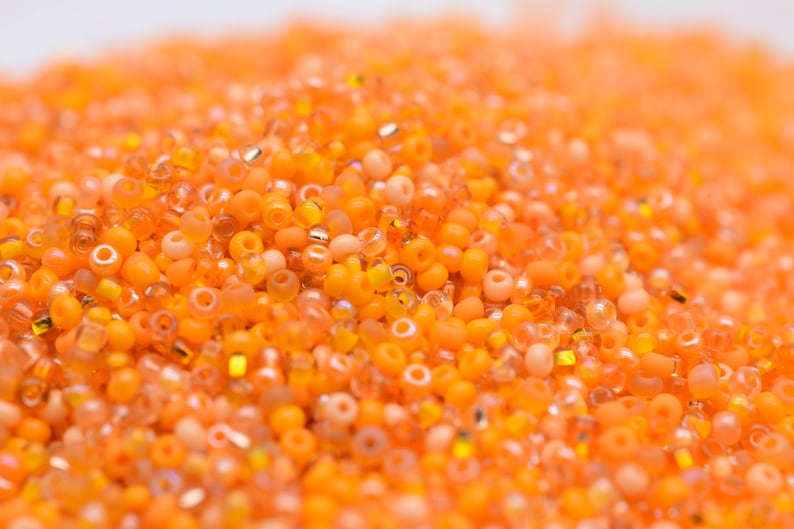 Orange Beads mix, Bright orange seed beads mixture, 40 gr, Rocaille Czech seed beads Preciosa 10/0, beading jewelry supplies, glass beads image 9