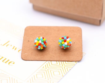 Multicolor studs earrings mini silver handmade earrings, Sterling Silver studs, Tiny ball post earrings, Beading small ball earrings