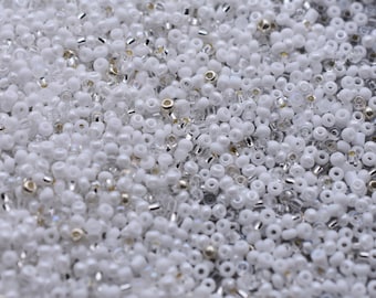 White beads mix 40gr, snow beads, white seed beads mixture for Beading, small beads  Czech Preciosa 10/0, Rocaille, various shades white