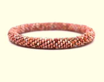 Nude Bracelet, Salmon bracelet, Pinkish beige bracelet without clasp, bracelet of small beads, ALL SIZES, Handmade Bead crochet jewelry