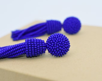 Royal Blue Earrings tassel long dark blue earrings, tassel blue earrings, long earrings, Beaded  earrings, ALL LENGHT, Dangle drop earring