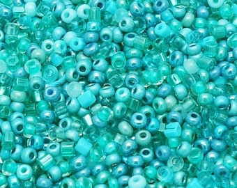 Aquamarine seed beads mixture, 40 gr, Teal beads for beading, Turquoise seed beads mix. Czech beads Preciosa 10/0, glass beads mixture