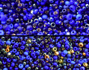 King Blue Gold Beads mix, 40 gr. Night sky BLUE and gold beads, Dark Blue mixture, High quality rocaille Czech seed beads ''Preciosa'' 10/0