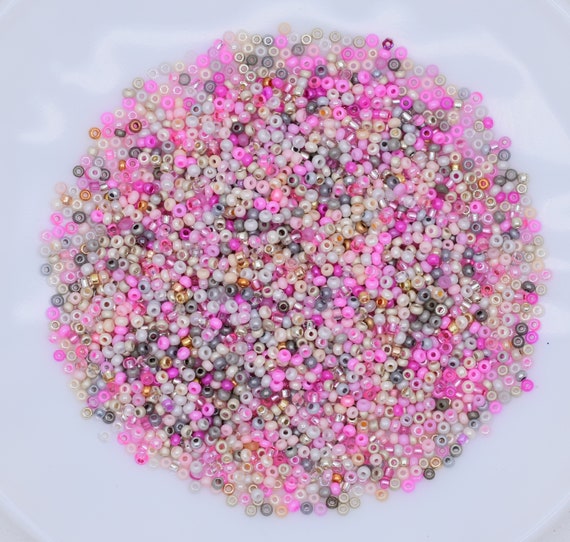 GLASS BEAD NECKLACE 2 MM LIGHT ROSE MIX GLASS BEAD NECKLACE 2 MM LIGHT ROSE MIX