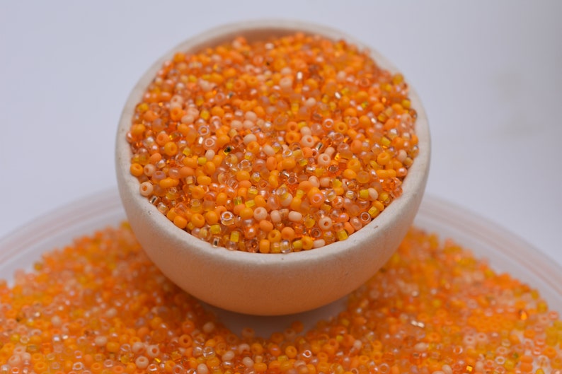 Orange Beads mix, Bright orange seed beads mixture, 40 gr, Rocaille Czech seed beads Preciosa 10/0, beading jewelry supplies, glass beads image 7