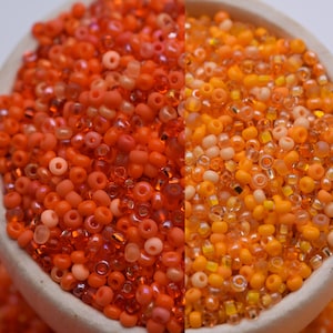 Orange Beads mix, Bright orange seed beads mixture, 40 gr, Rocaille Czech seed beads Preciosa 10/0, beading jewelry supplies, glass beads image 1