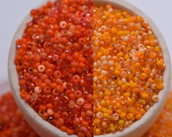Orange Beads mix, Bright orange seed beads mixture, 40 gr, Rocaille Czech seed beads Preciosa 10/0, beading jewelry supplies, glass beads