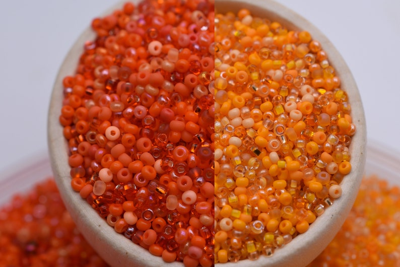 Orange Beads mix, Bright orange seed beads mixture, 40 gr, Rocaille Czech seed beads Preciosa 10/0, beading jewelry supplies, glass beads image 1