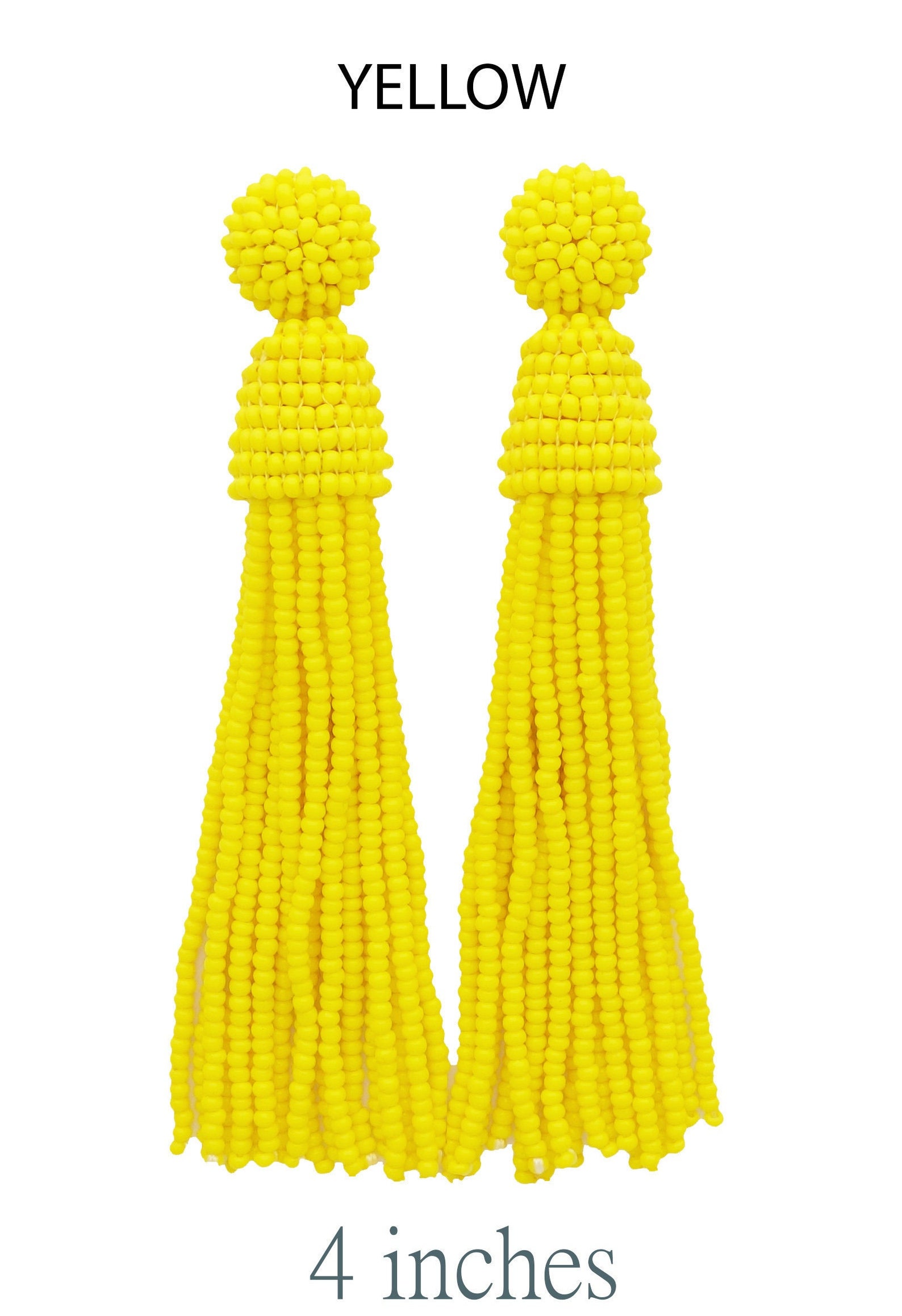 Yellow Tassel Earrings Long Earrings Dangle Drop Earrings Etsy